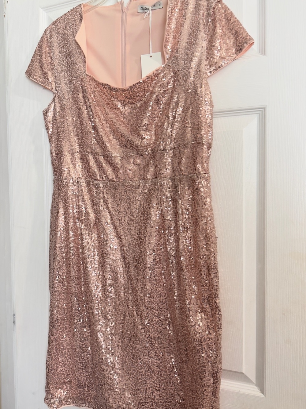 Grace Karin Rose Gold Sequin Midi Dress with Scoop Neck